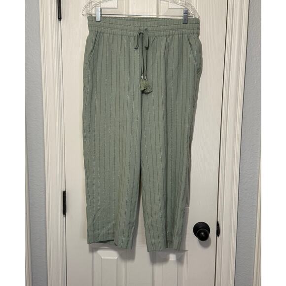Soft Surroundings Linen Pants PM Coastal Grandma Resort Metallic Thread - Picture 1 of 11